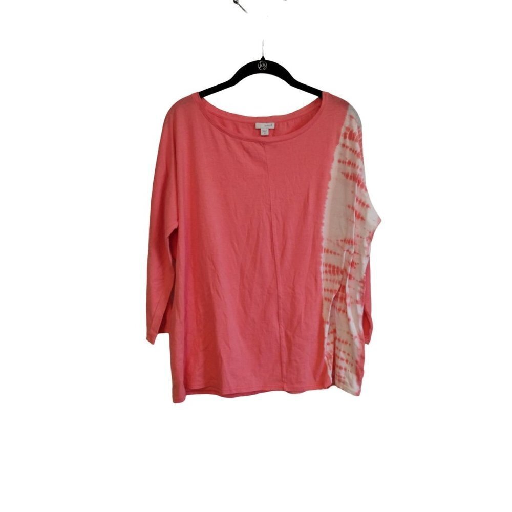 J.Jill pink and tie dye side 3/4 sleeve pima cotton tee